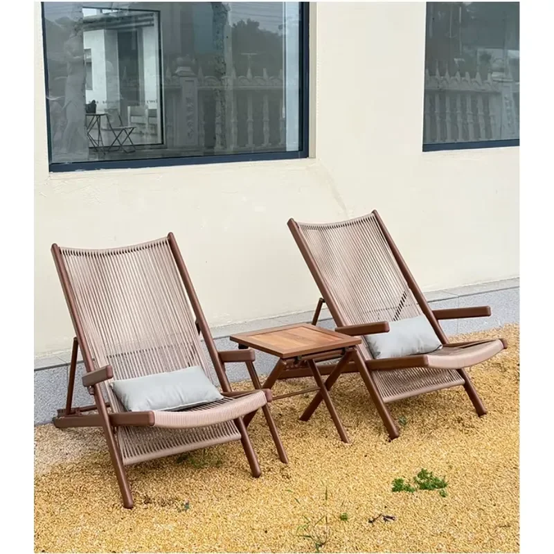 Balcony Small New Chinese Style Folding Rattan Recliner Chair Table Garden Set Cloud Family Series Outdoor Leisure