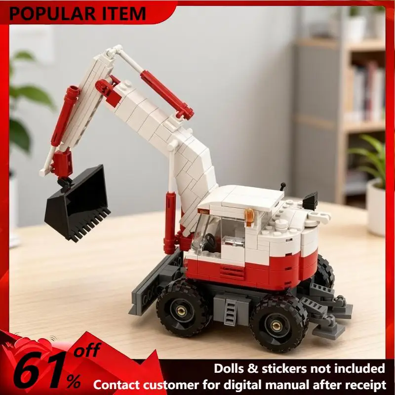 289PCS MOC Wheel Type Engineering Excavator Construction Working Machinery Simulation Model Building Blocks DIY Assembly Gifts