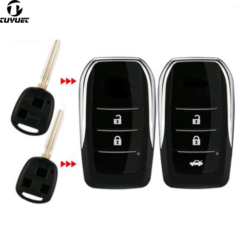 Coque de clé télécommande pliable, 2/3/4 boutons, pour Toyota Camry Corolla Yaris Wish Prado Tundra Hiace