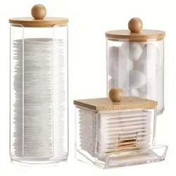 Bathroom Organizer Accessories Set Makeup Holder Storage with Clear Plastic Lids, Cotton Ball/Swabs Dispenser, Organizer Jar
