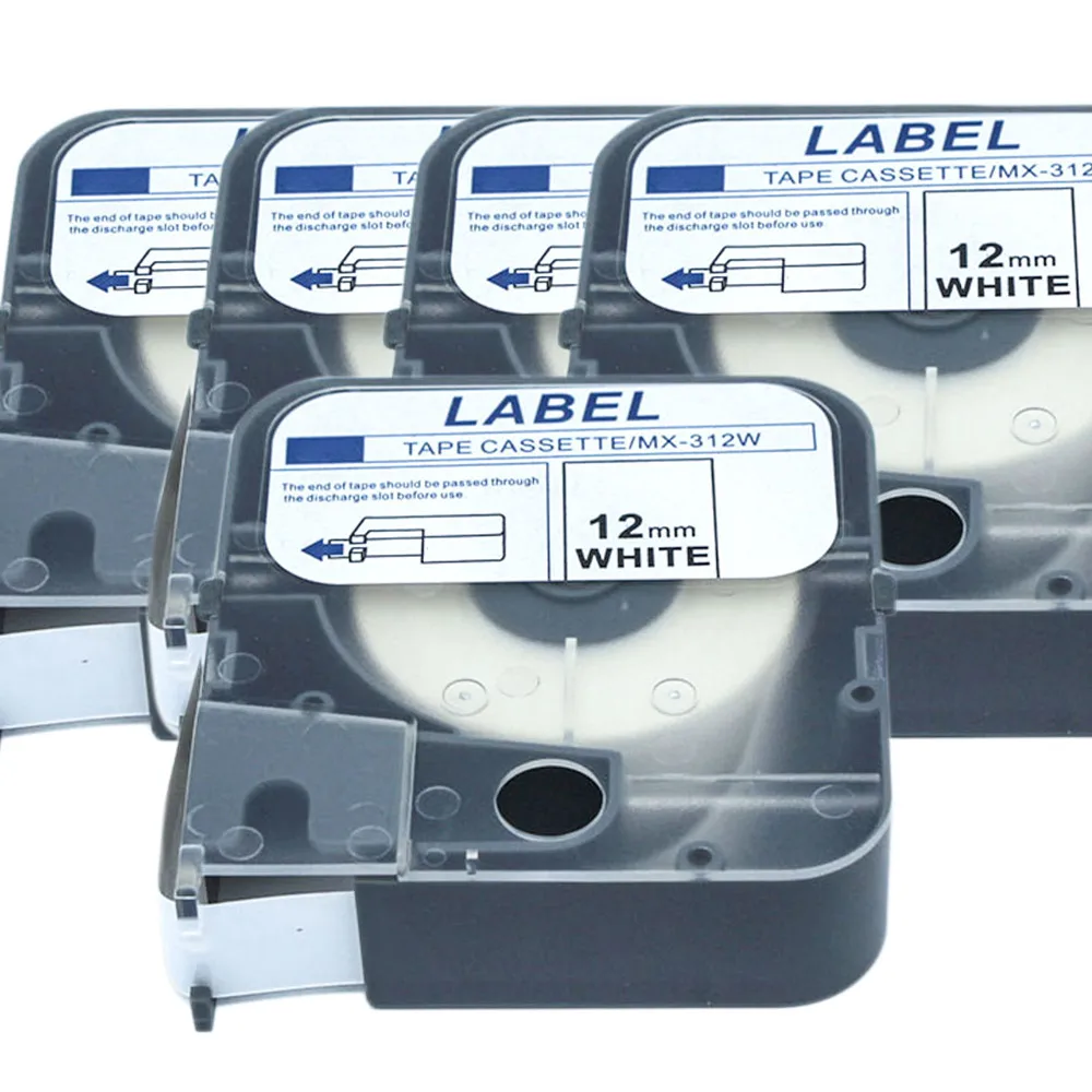 

5PCS Tape Label Cassette LM-MX305/9/12W 5/9/12mmx8m White Sticker For Cabel ID Printer LM-380E, LM-390A/PC Ink Ribbon Typewriter