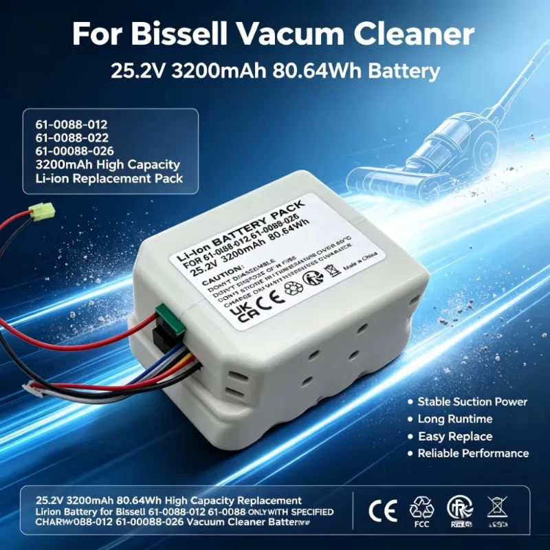 25.2V 3200mAh 80.64Wh High Capacity Replacement Li-ion Battery for Bissell 61-0088-012 61-00088-026 Vacuum Cleaner Battery + Chg