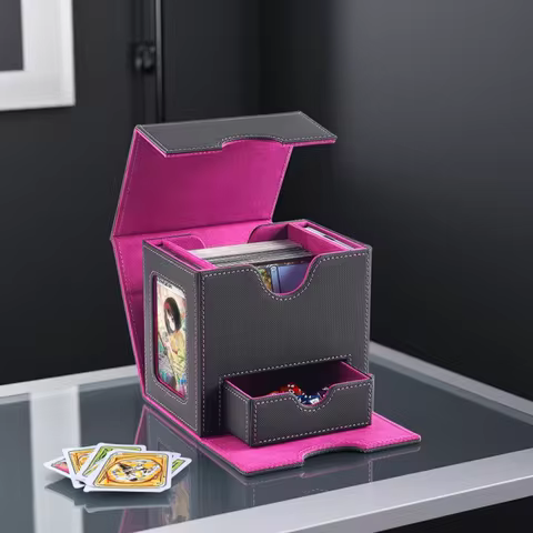 Card Deck Box for Yugioh Cards, 100+ Deck CaseFits TCG , PU Leather Card Storage Box Compatible with Collectible Trading