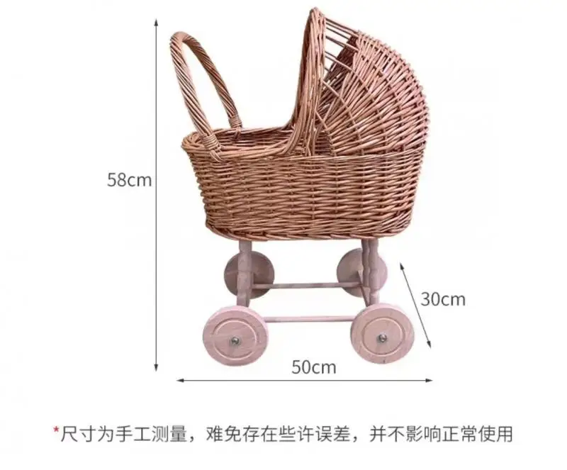 Children Rattan Weaving Toddler Storage Cart Play House Decor Photography Prop Kids Room Storage Basket