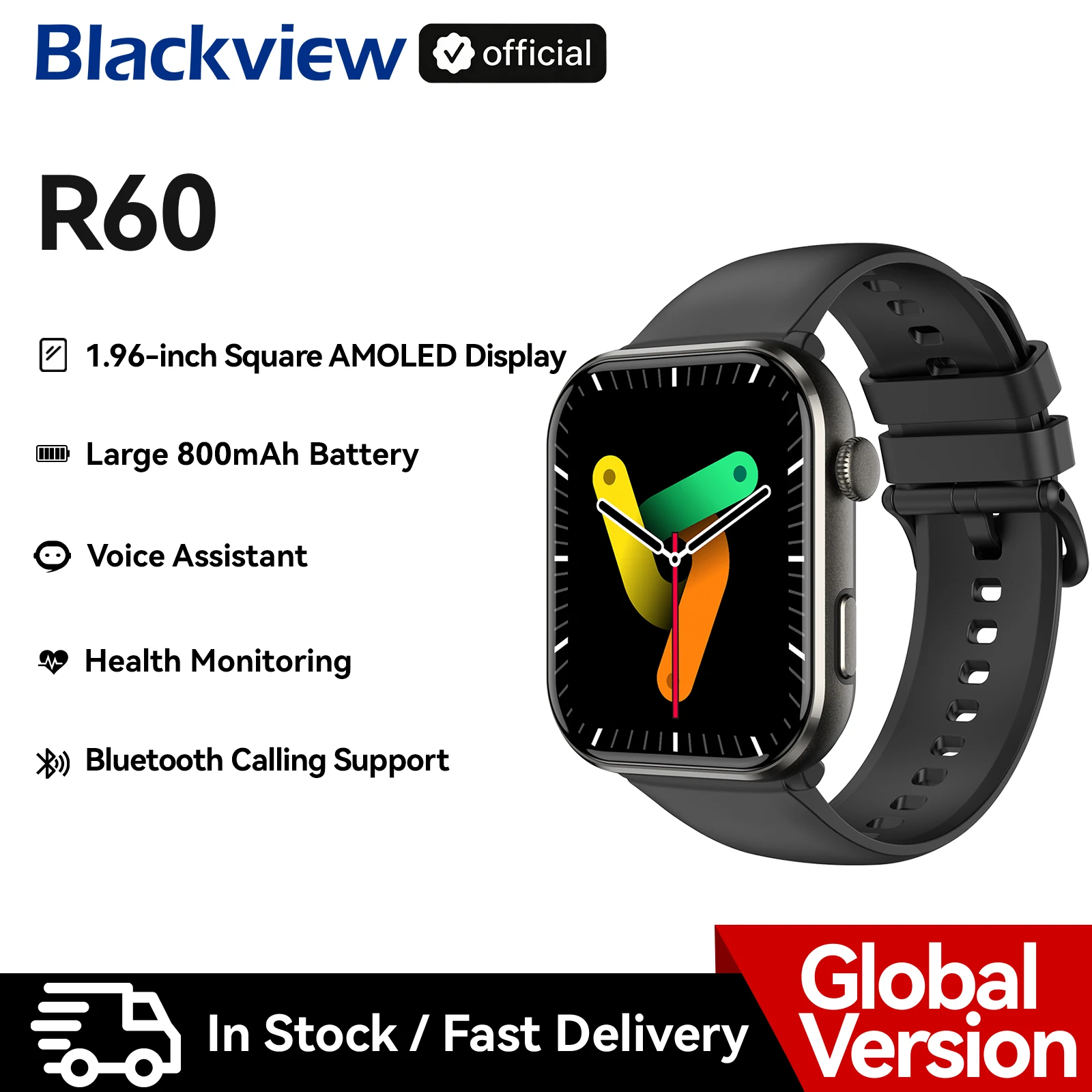 [World Premiere] Blackview R60 Smartwatch 1.96'' AMOLED Display 800mAh Bluetooth Phone Calls Health and Fitness Tracking Watch