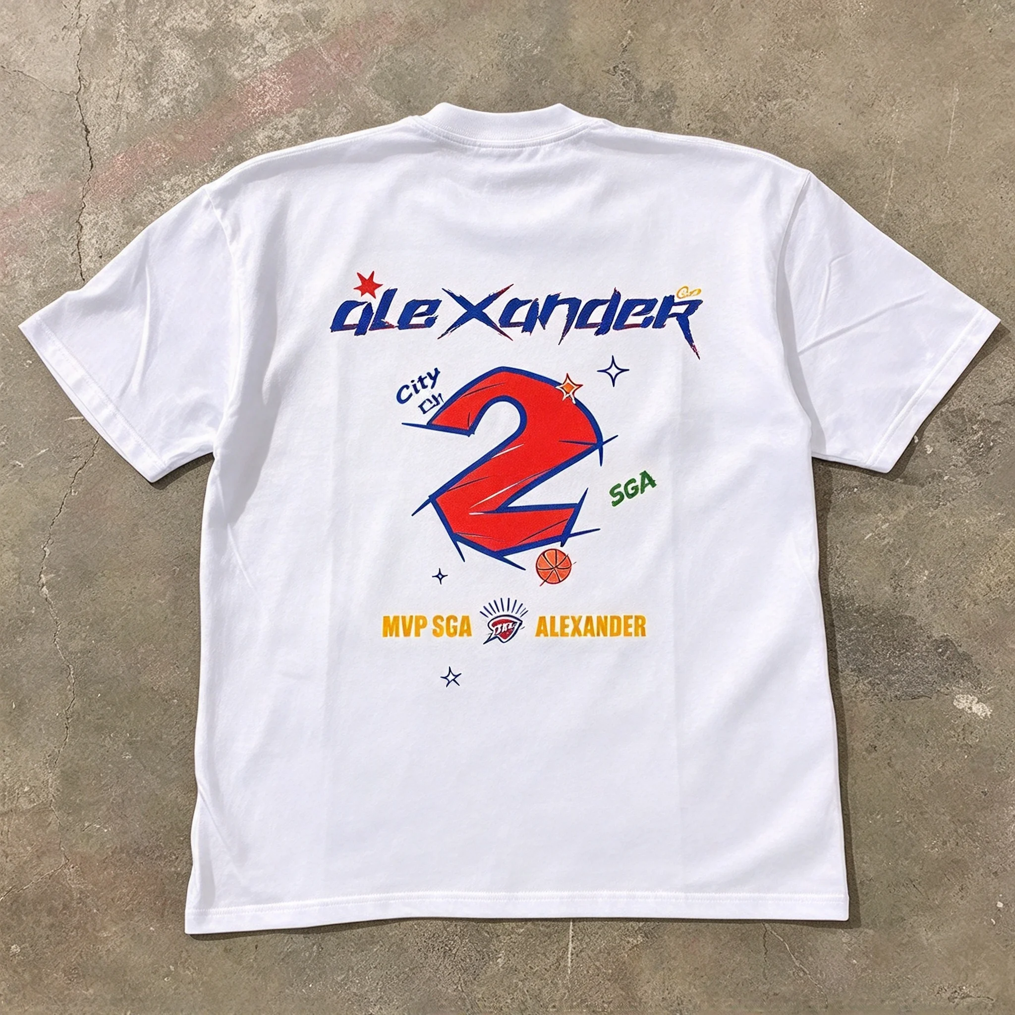 2026 Shai Gilgeous Alexander SGA Basketball T-shirt, No.2 OKC Thunder Star MVP Letter Back Print Sports Casual Tee Men Women