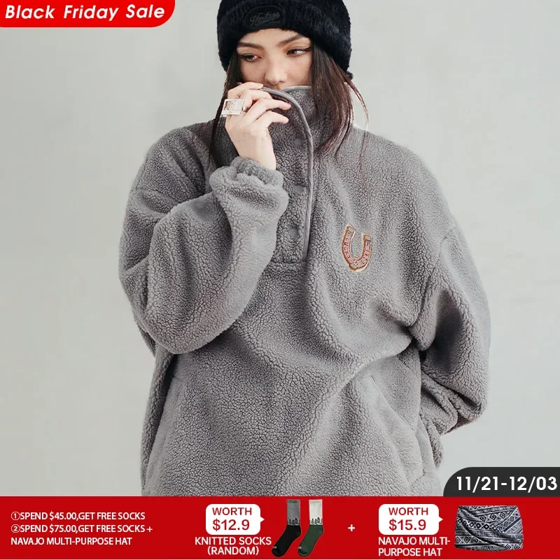 Maden Casual Half - placket Polar Fleece Sweatshirt Warm Inner - layer Versatile Pullover for Women's Autumn and Winter Hoodies