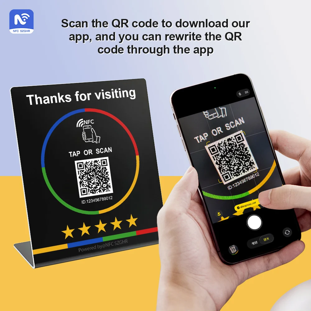 NFC 215 Stand QR Code Programmable Review Card NFC Station Table TikTok, Facebook, Instagram Are Available Programmable QR Code