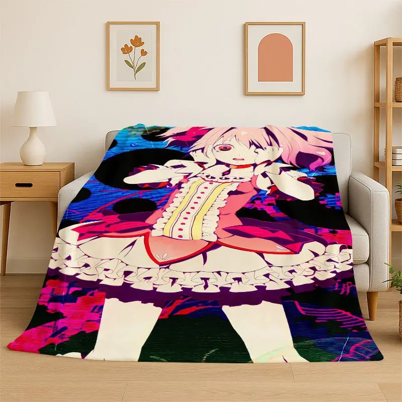 Cute Puella Magi Madoka Magica Cartoon Flannel Blanket,Ultra Soft Warm Plush Throw for Home Bedroom Bed Sofa Cover Office Picnic