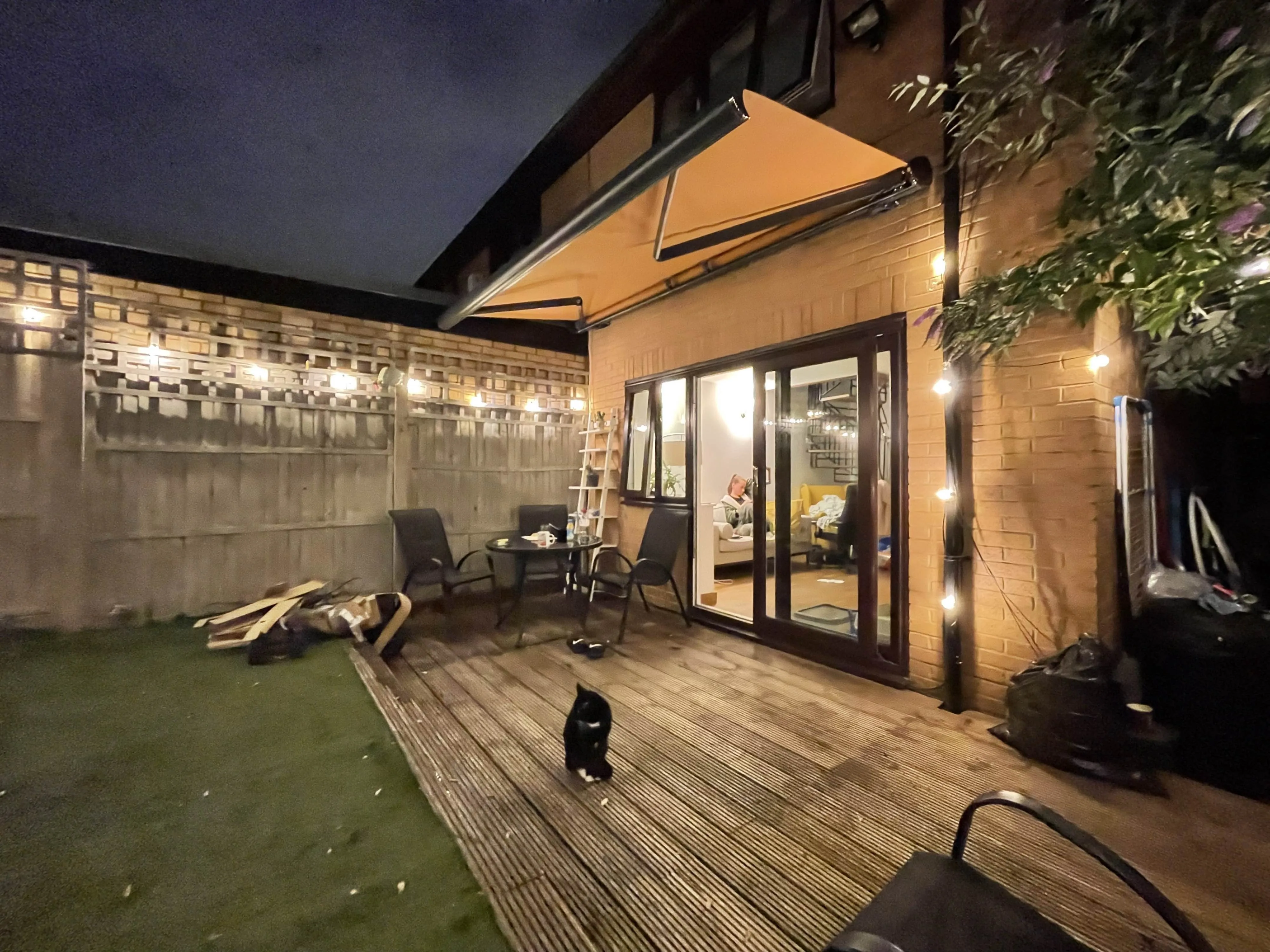 Modern Outdoor Retractable Awning with LED Lights HDPE Material Villa Rain Canopy Customizable Sizes