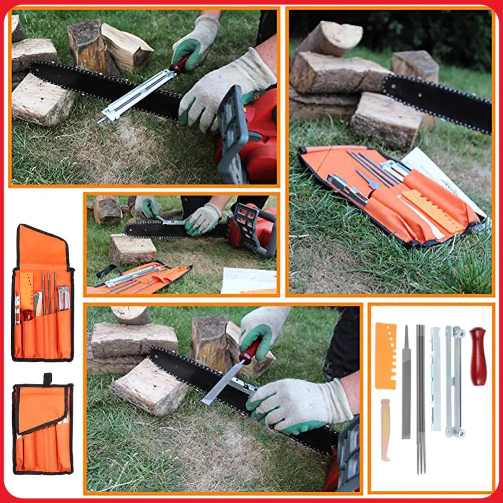 10pcs Professional Chainsaw Chain Grinding Kit Round Flat File Guide Hand Tools