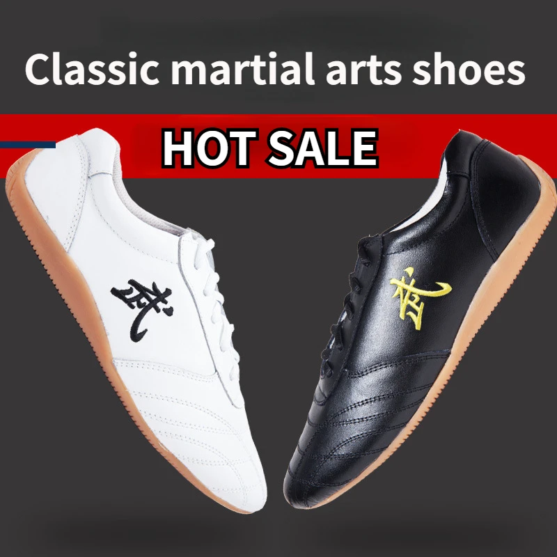 Chaussures d'arts martiaux en cuir de vache pour hommes et femmes, chaussures de chapelle Tai, chaussures d'entraînement de compétition de performance, chaussures de Kung Fu chinois