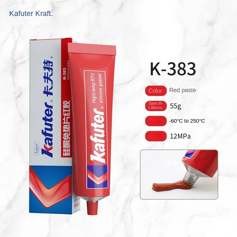 kafuter K-383 Gasket-free Oil-resistant Flat Silicone Rubber Red Rubber Temperature-resistant Maintenance Sealant Adhesive 85g