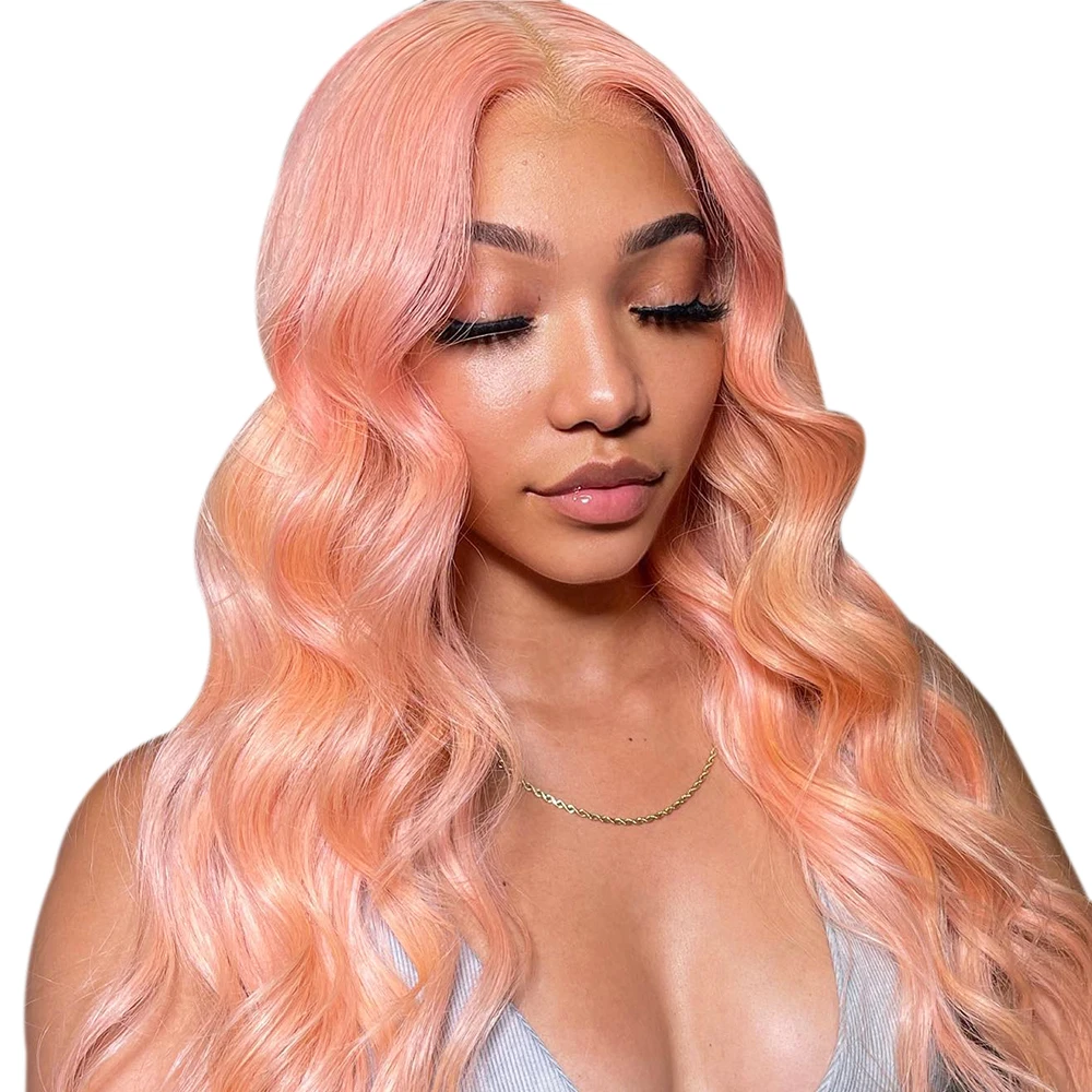 باروكة من شعر طبيعي بدون صمغ وردي فاتح جاهزة لارتداء شعر مستعار بدانتيل أمامي مموج مسبقًا 5x5 باروكة إغلاق دانتيل للنساء بدون غراء