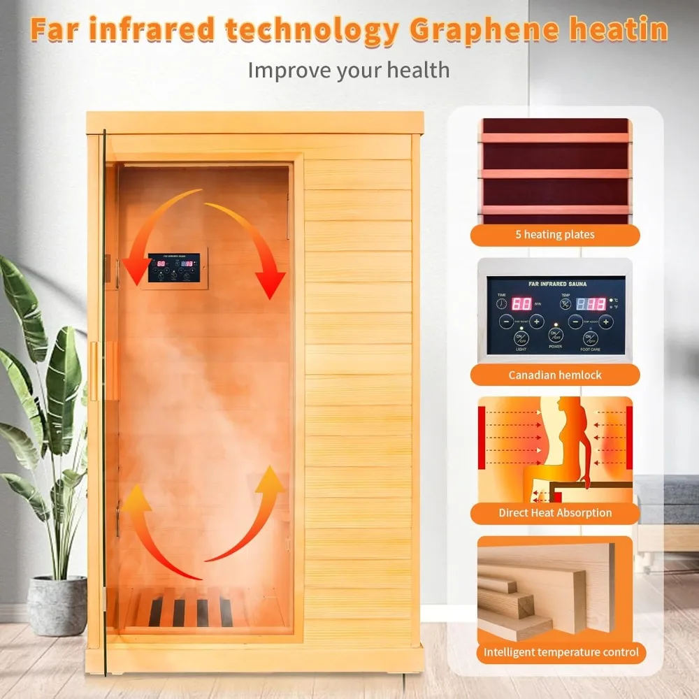 Far Infrared Saunas for Home, 800W Infrared Sauna At Home 110V with Control Panel and Tempered Glass Door, Indoor Sauna