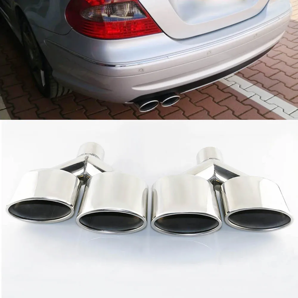 

1 Set Stainless Steel Universal Car exhaust Taiipipe 57mm inlet Dual Outlet Exhaust Muffler tip Silver