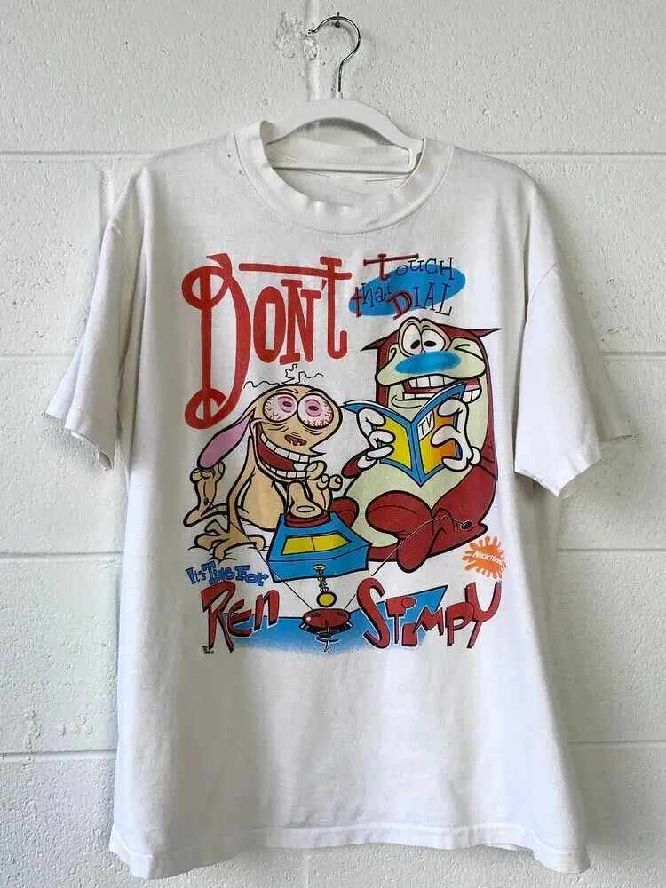 Ren and Stimpy Short Sleeve Cotton White Full Size Men Women Shirt AA1239