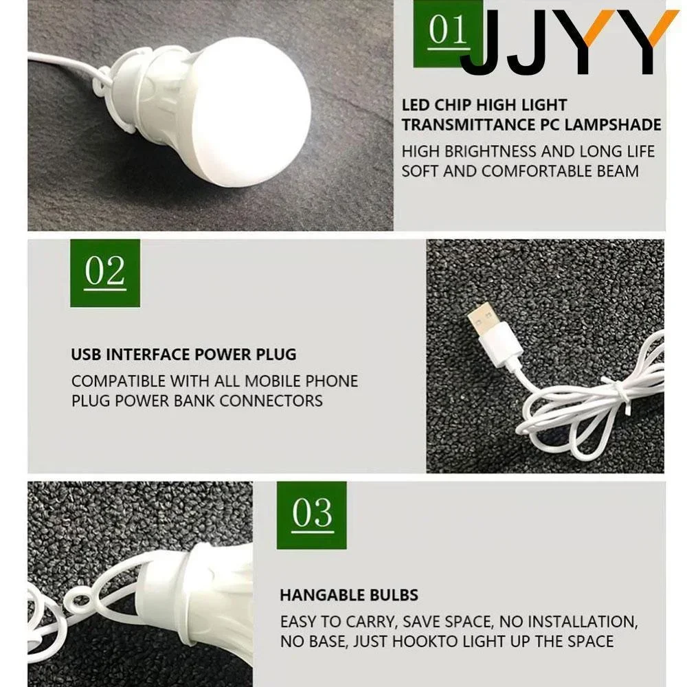 JJYY 100/240CM bombilla USB LED luz de Camping portátil Mini bombilla 5V luz de libro de energía con botón de interruptor