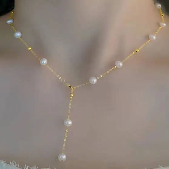 NYMPH Real 18K yellow gold Necklace Fine Jewelry Au750 Natural freshwater pearl ball Women's Boutique Jewelry Gift x590