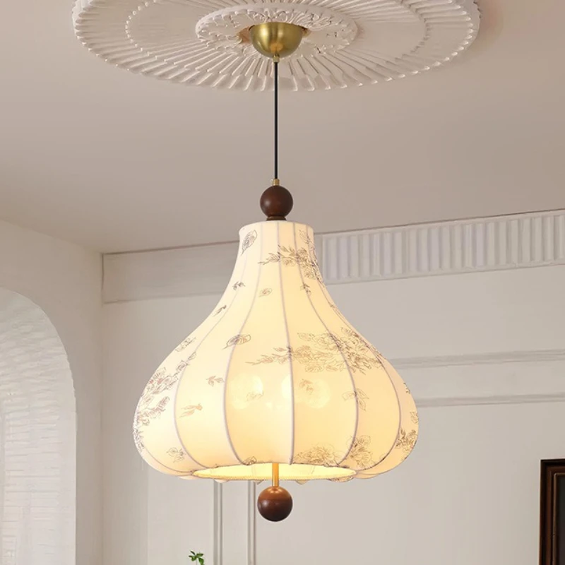 French Vintage Fabric Pattern Pendant Lamp Retro Lantern Study Living Room Bedroom Kitchen Restaurant Atmoshere Lighting Fixture