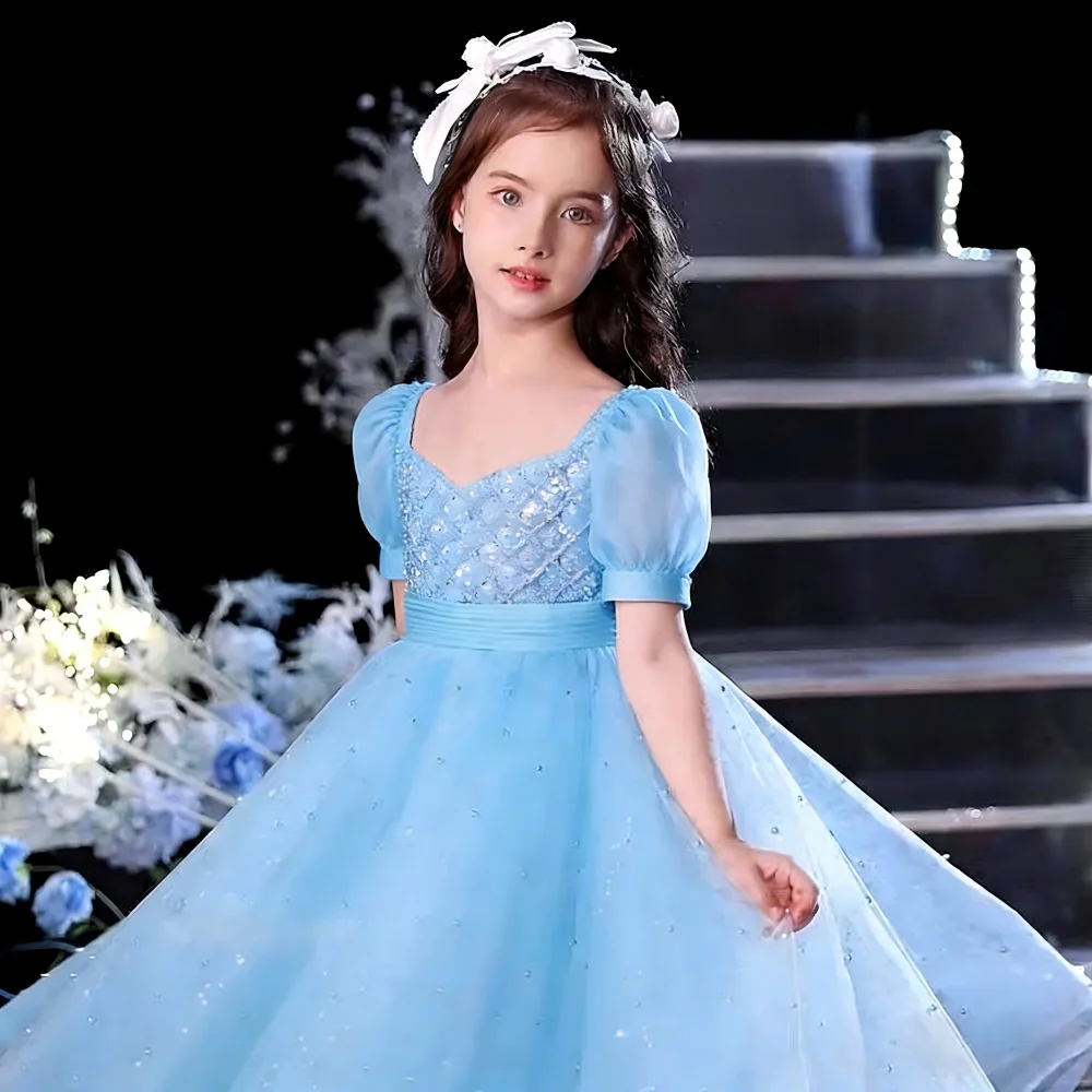 Robe de Soirée Florale et Perles pour Enfants 2026 – Tenue de Princesse pour Anniversaire, Demoisell