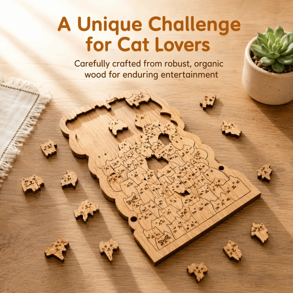 Unique Cat Shape Hundred Cat Puzzle Brain Teaser Irregular Wooden Jigsaw Challenging DIY Animal Puzzle Family Game