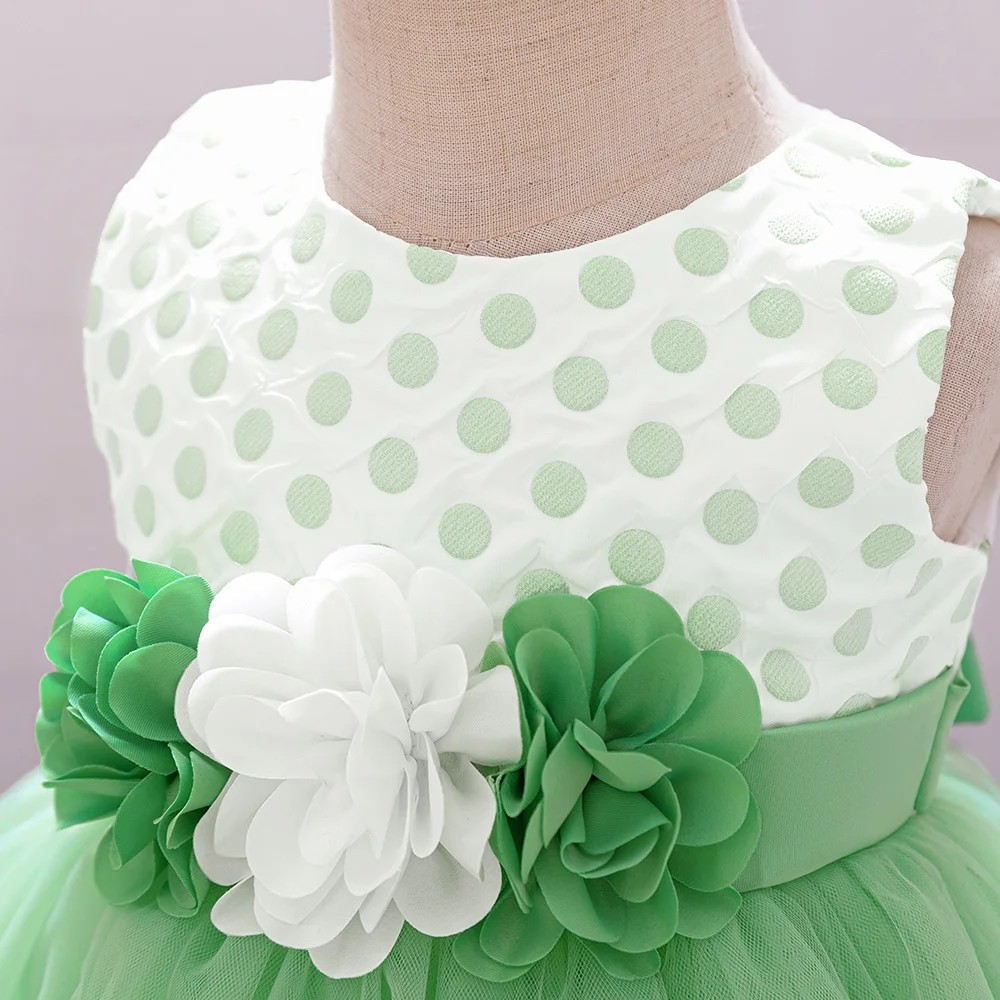 Toddler Green Flower Kids Party Dresses for Baby Girls 1st Birthday Wedding Princess Bow Banquet Girl Dress Evening Prom Costume