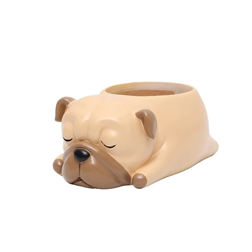 Dog Resin Decorative Flower Pot Pug Succulent Planter Mini Non-Deformation Plant Holder for Desk Garden Office
