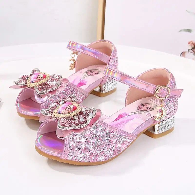 Disney Girls Sandals Frozen 2 Elsa Princess Shoes Little Girls Crystal Shoes Children High Heels Catwalk Show Shoe Birthday Gift