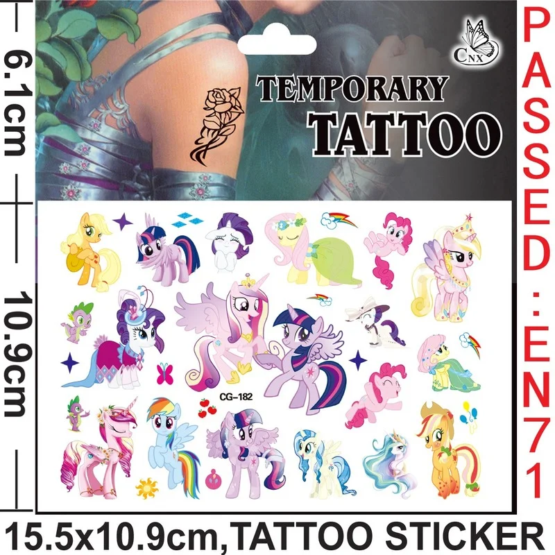 New My Little Pony Friendship Is Magic Temporary Tattoo Stickers Face Arm Hand Fake Tattoo Sticker Cute Cartoon Body Kid Toy