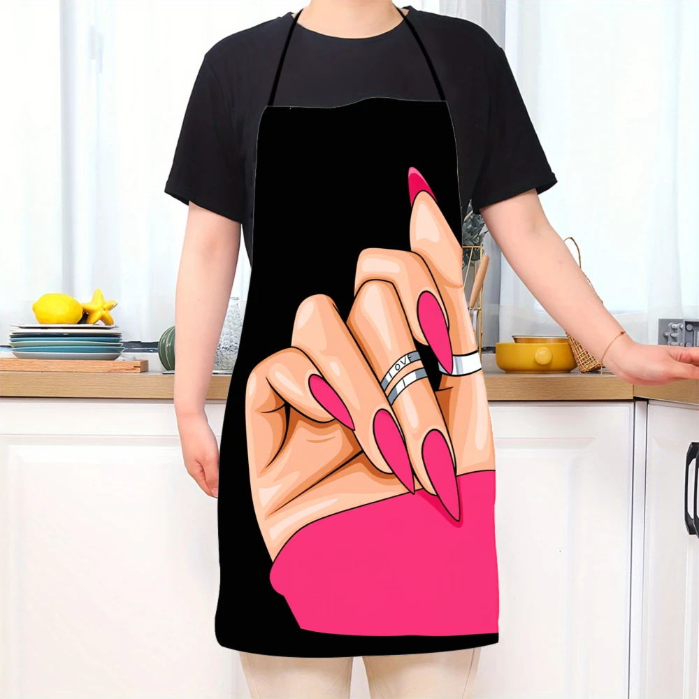 Black Apron With Pink Nail Art Design For Beauty Salon Or Manicure Studio Use