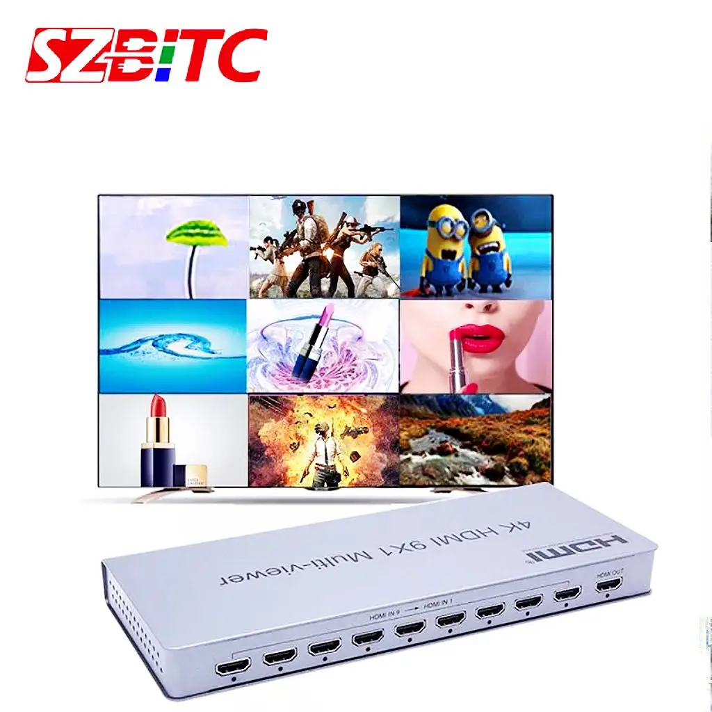 

SZBITC 4K 9x1 HDMI Quad Multi-Viewer 9 In 1 Out Video Switcher with IR Control Seamless Switch Picture Divider