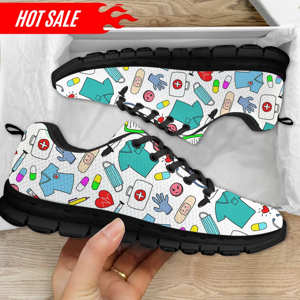 Doctor Nurse Medical Supplies Pattern Women's Casual Sneakers Comfort Non-Slip Flat Shoes Breathable Tennis Shoes