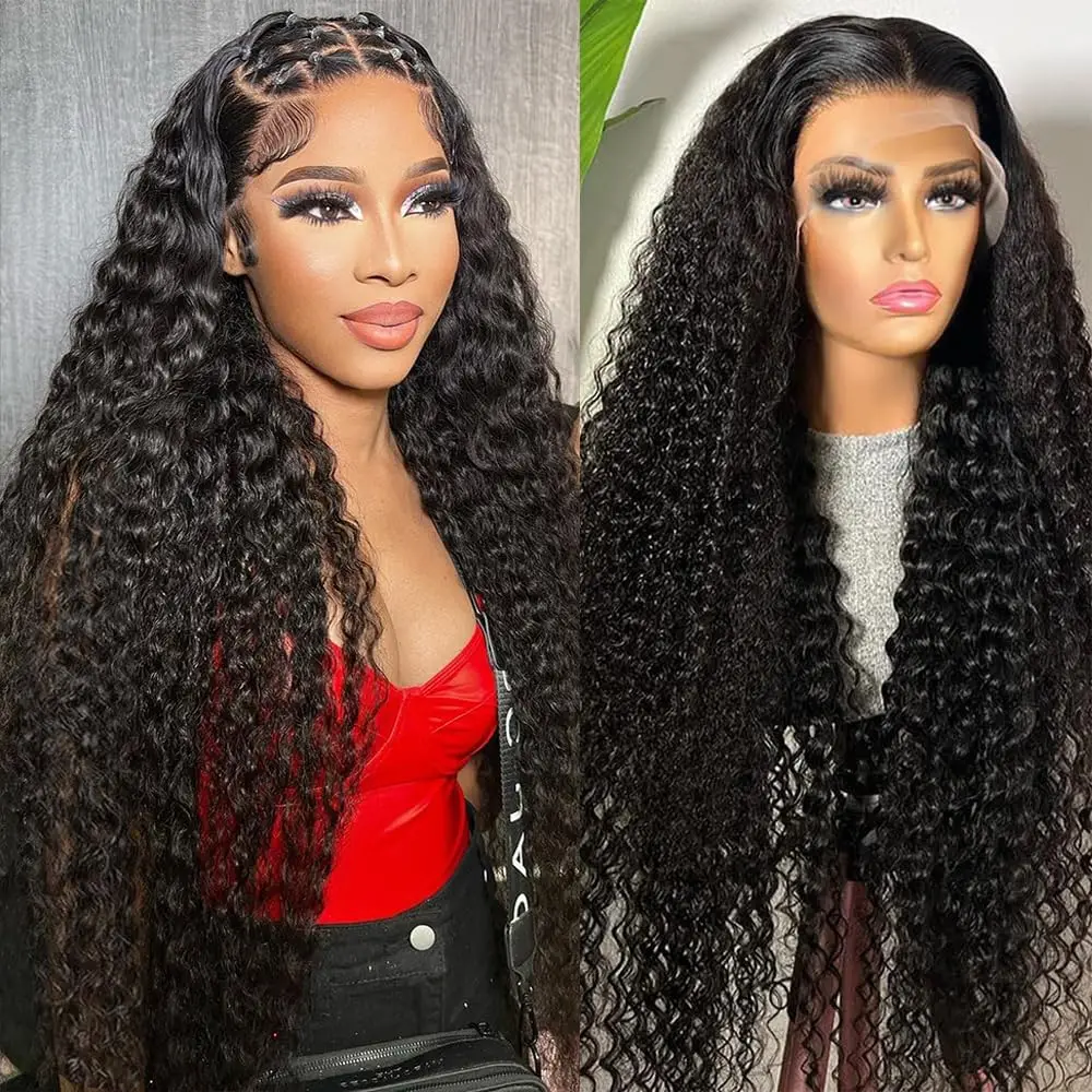 200%Density Deep Wave Wig 13x6 Curly Human Hair Lace Wigs 13x4 Lace Front Wig Pre Plucked 4x4 Lace Closure Wig For Women Bling