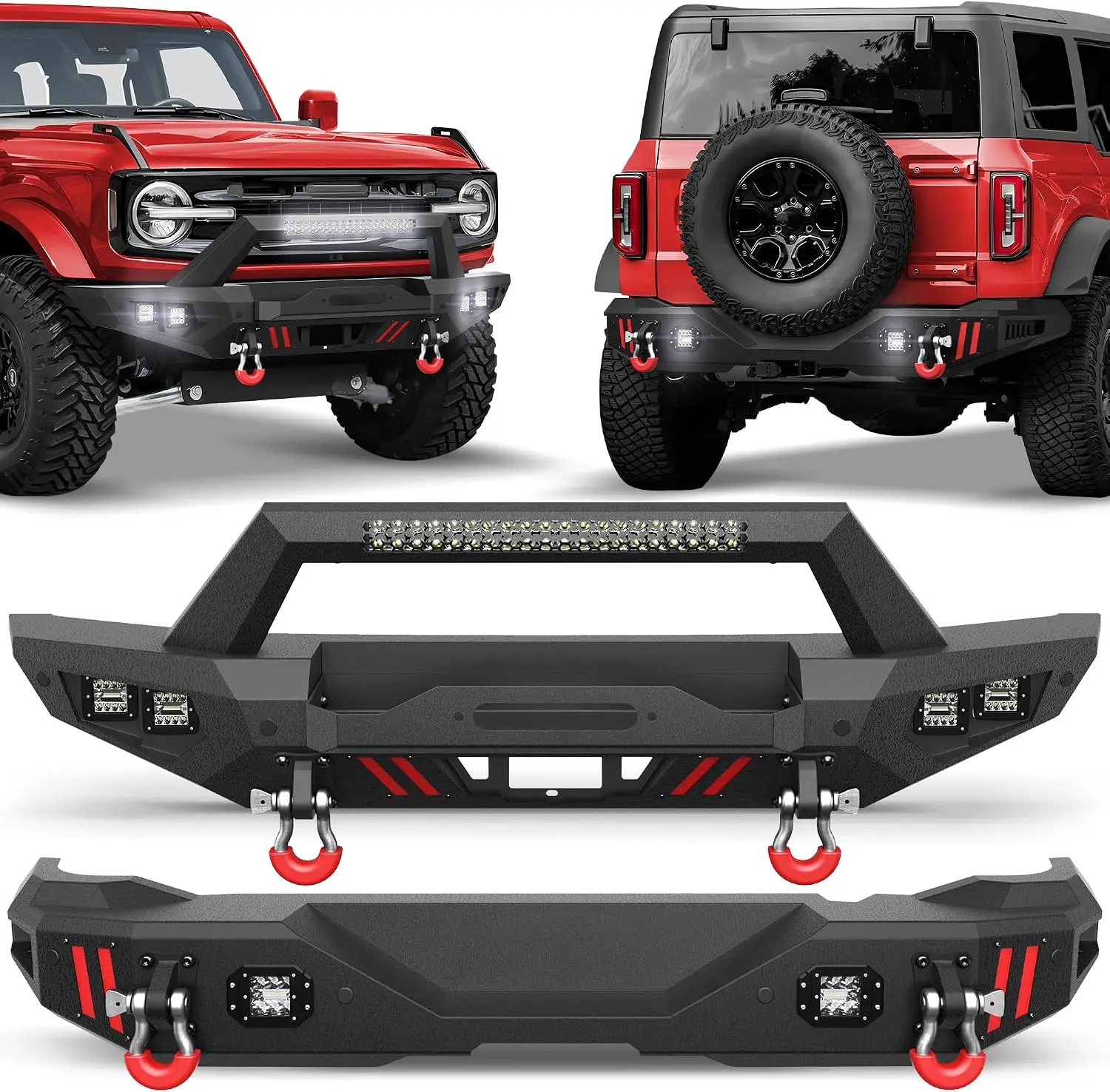 Front & Rear Bumper for 2021-2026 Ford Bronco Winch Plat D-Rings & LED Lights