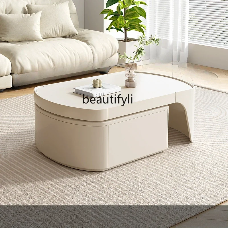 A16 Multifunctional Coffee Table Cream Wind Retractable   Home Modern Simple High Sense Dining Table Tea