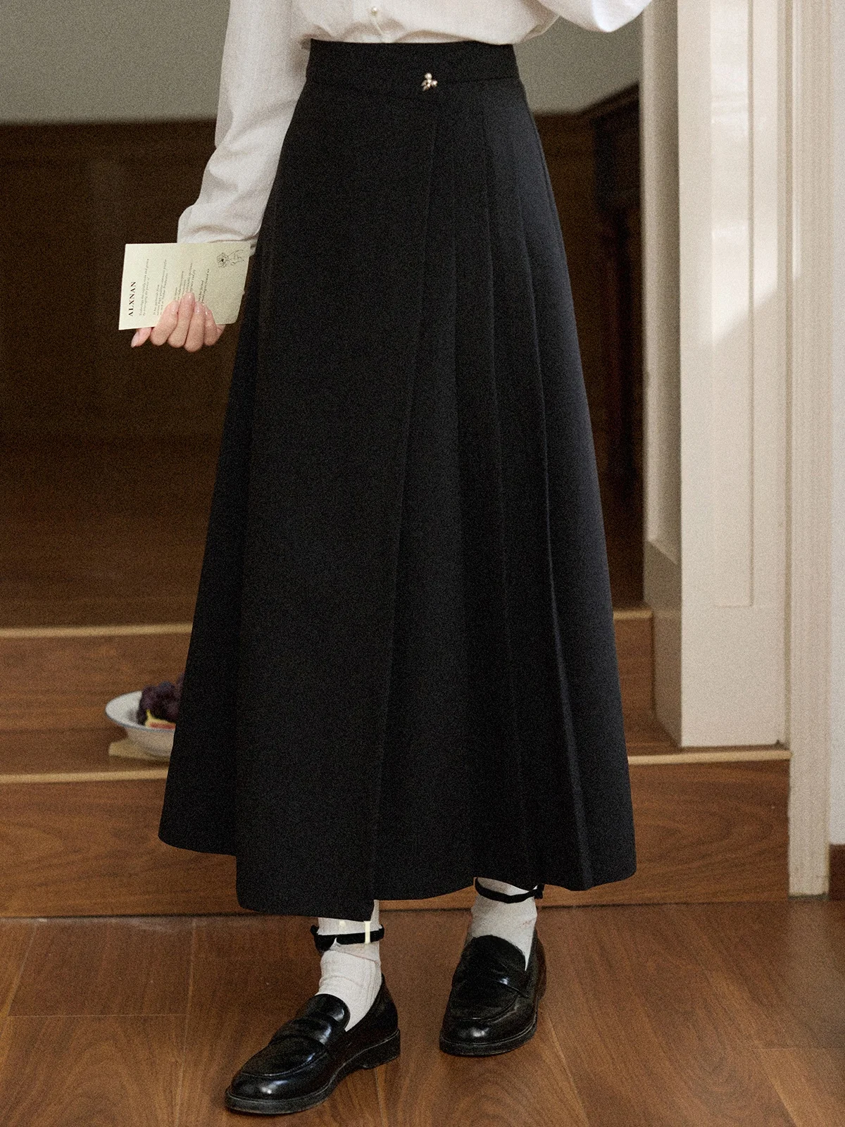 

Ele Bla High Waist A-Line Skirt for Women Pleated Casual Sle Autumn Faion Magazine Photo Reatic Design