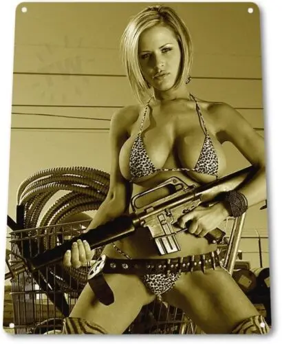 Gungho Pinup Girl Sexy Combat Military Man Cave Gun Wall Decor Metal Tin Sign sign