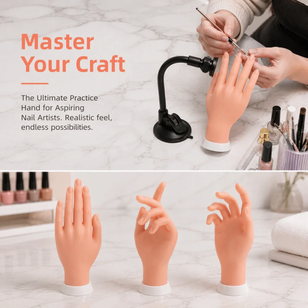 1 Set Magnetic Nail Art Practice Hand Bendable Positioning Flexible Training Mannequin Hand Soft Adjustable