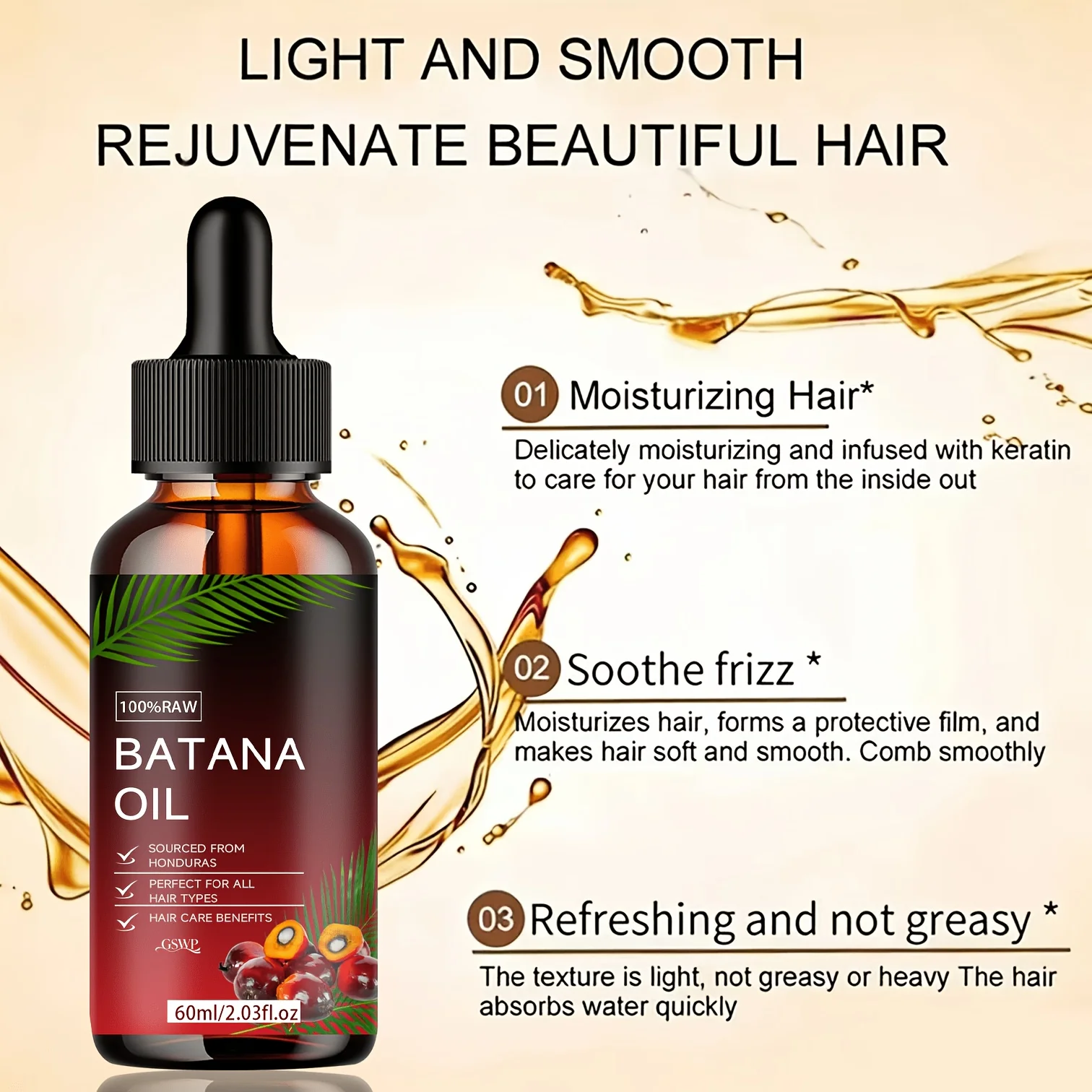 GSWP Batana Oil Hair Oil, Deep Moisturizing, Making It Soft and Shin, Deep Conditioning & Strengthening, Repairing Hair.60/120ml view 6