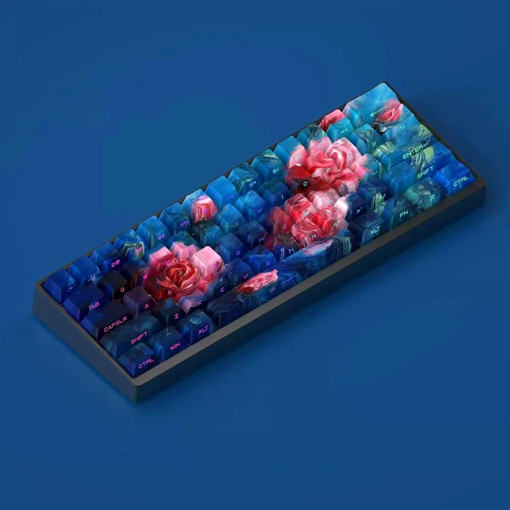 

Key Cap for 60/64/84/98/108 Mechanical Keyboard Oil Painting Rose War Side Engraved Transparent Cherry Key Cap Set PBT 135 Keys