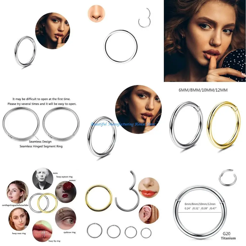 

E56A Бесшовное кольцо-обруч для носа 6/8/10/12 мм Нераздражающее кольцо из нержавеющей стали для пирсинга Бесшовное для