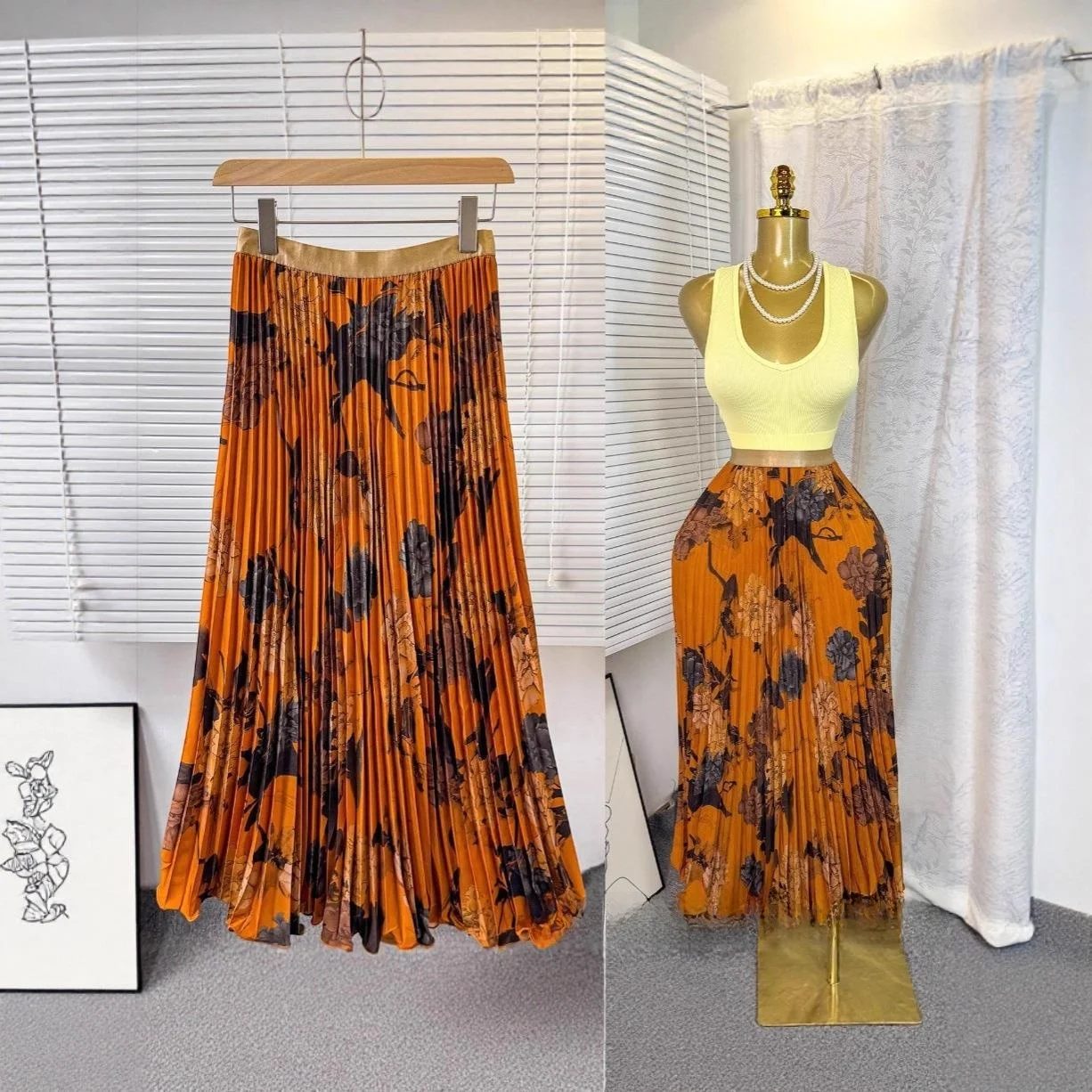 Cross-Border New Arrival Guangzhou Wangxu Clothing Independent Station Multi-Color Print Chiffon Four-Level Commute Skirt