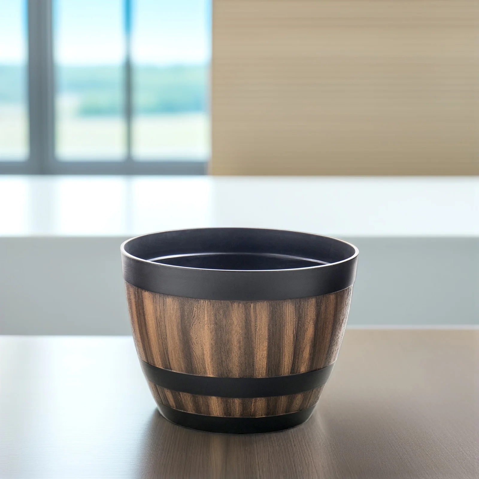 

Lotus Bowl Plastic Flower Pot Retro Style Plant Container Vintage Planter Imitation Wooden Barrel Garden Home Decor Succulents