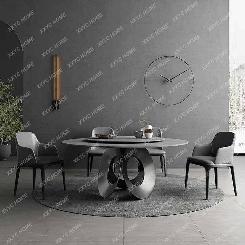 Jlight luxury rock slab dining table round table with turntable modern simple light luxury marble large round table