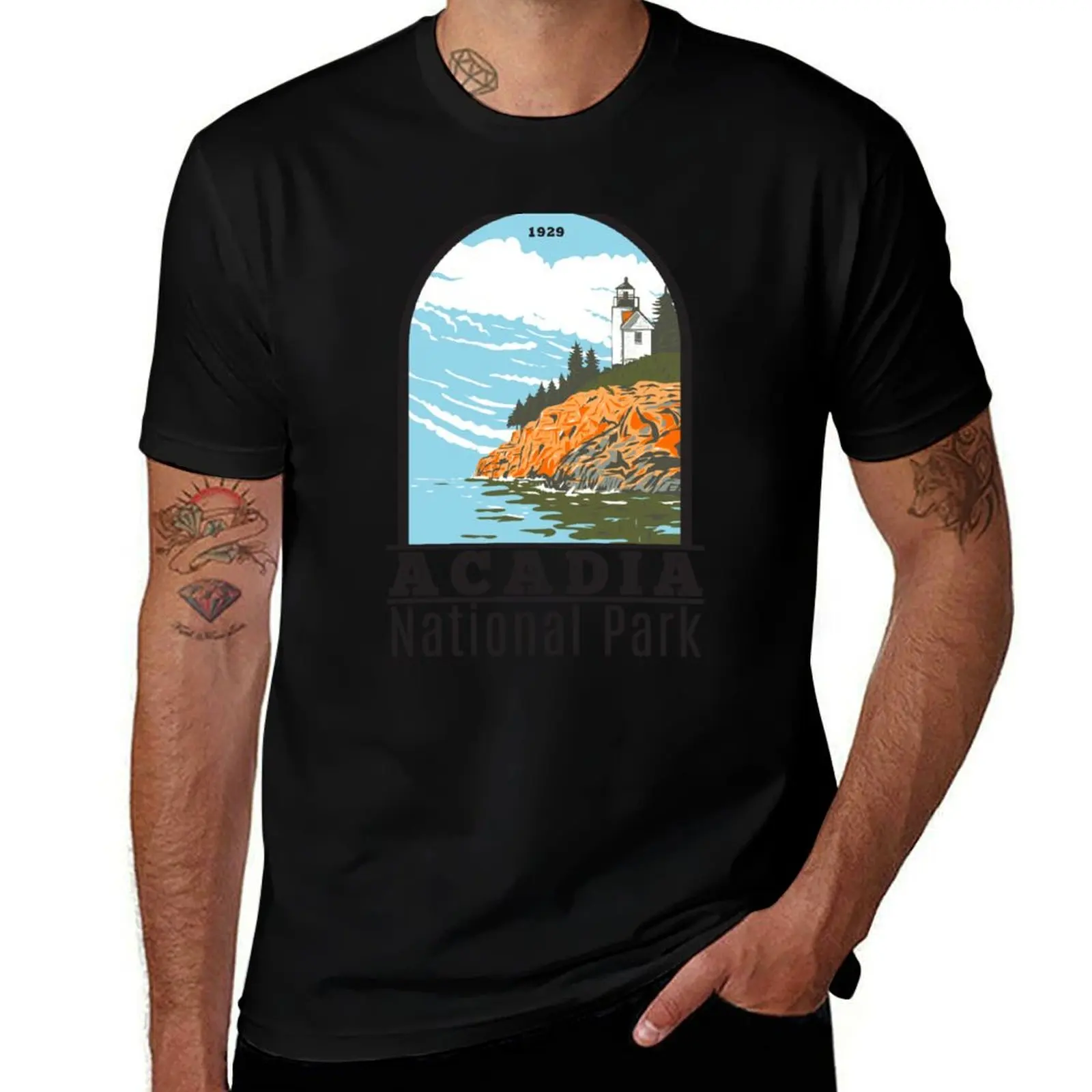 Acadia National Park Bar Harbor Lighthouse Maine T-Shirt Everyday Wear Basic Short Sleeve Top T-Shirt