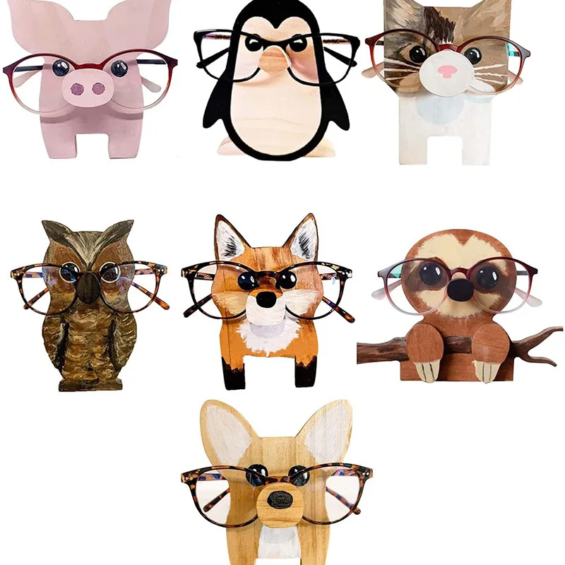 Pet Glasses Stand Corgi Dog Glasses Frame Christmas Gift Cute Pet Wooden Ornaments For Desktop Decoration Glasses Accessory