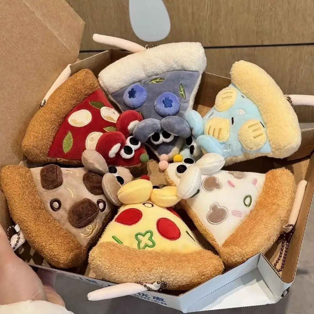 Cute Pizza Keychain Soft Stuffed Food Doll Bag Charm Creative Bag Pendant Keyring Gift For Students Bag Decoration