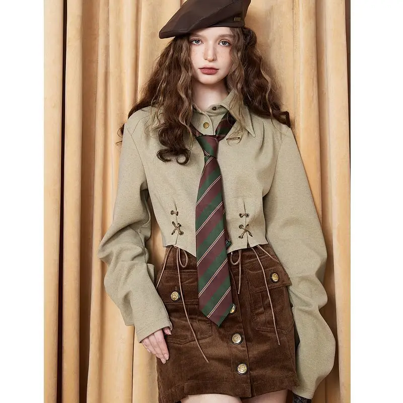 

Short Shirt For Women'S Autumn New Retro Shirt And Bow Tie High Quality Single-Breasted Button