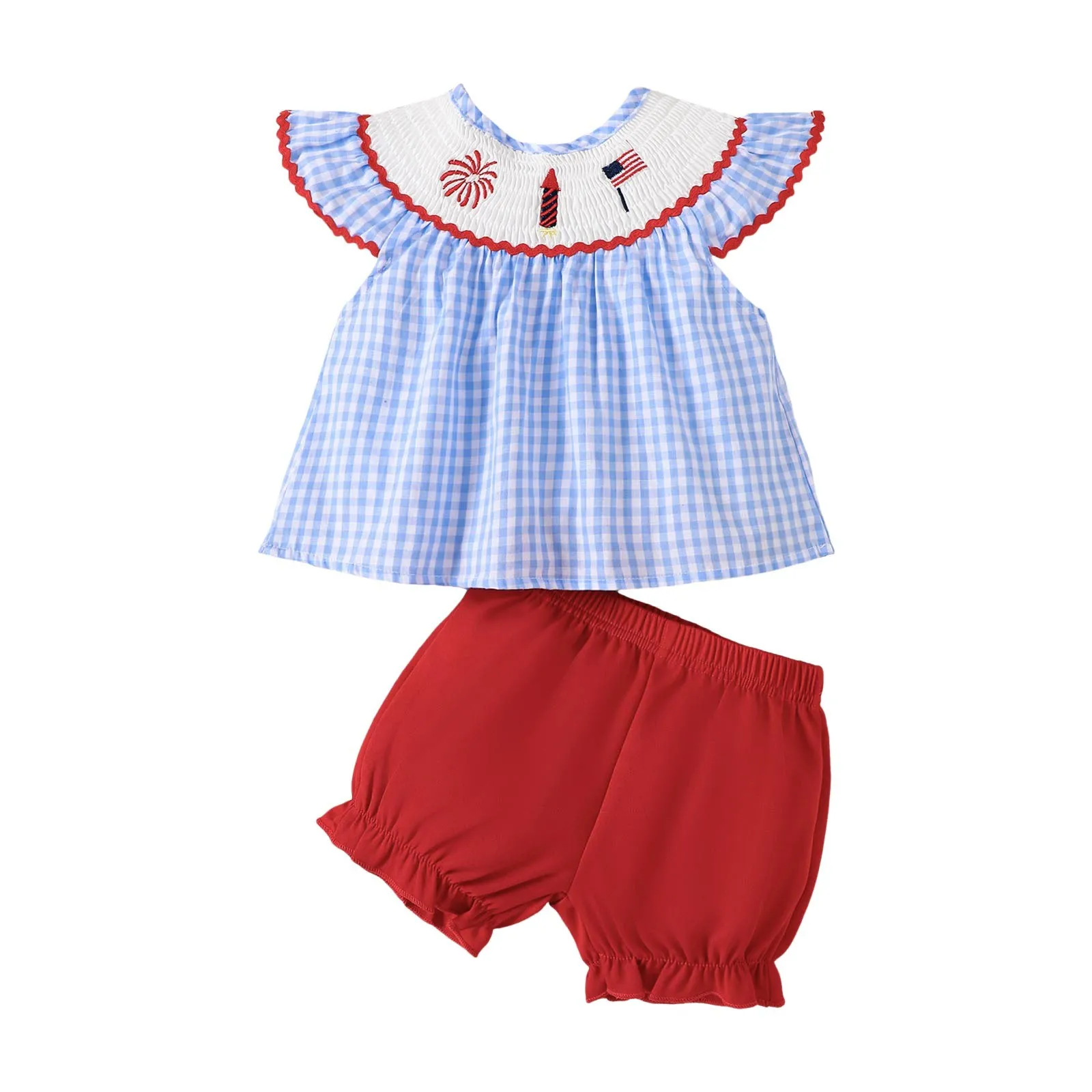 

Baby And Blanket Baby Girl 4th Of July Outfit Flag Fly Sleeve Tops Toddler Fourth Of July Shorts Set Crop Top Shirt Girl